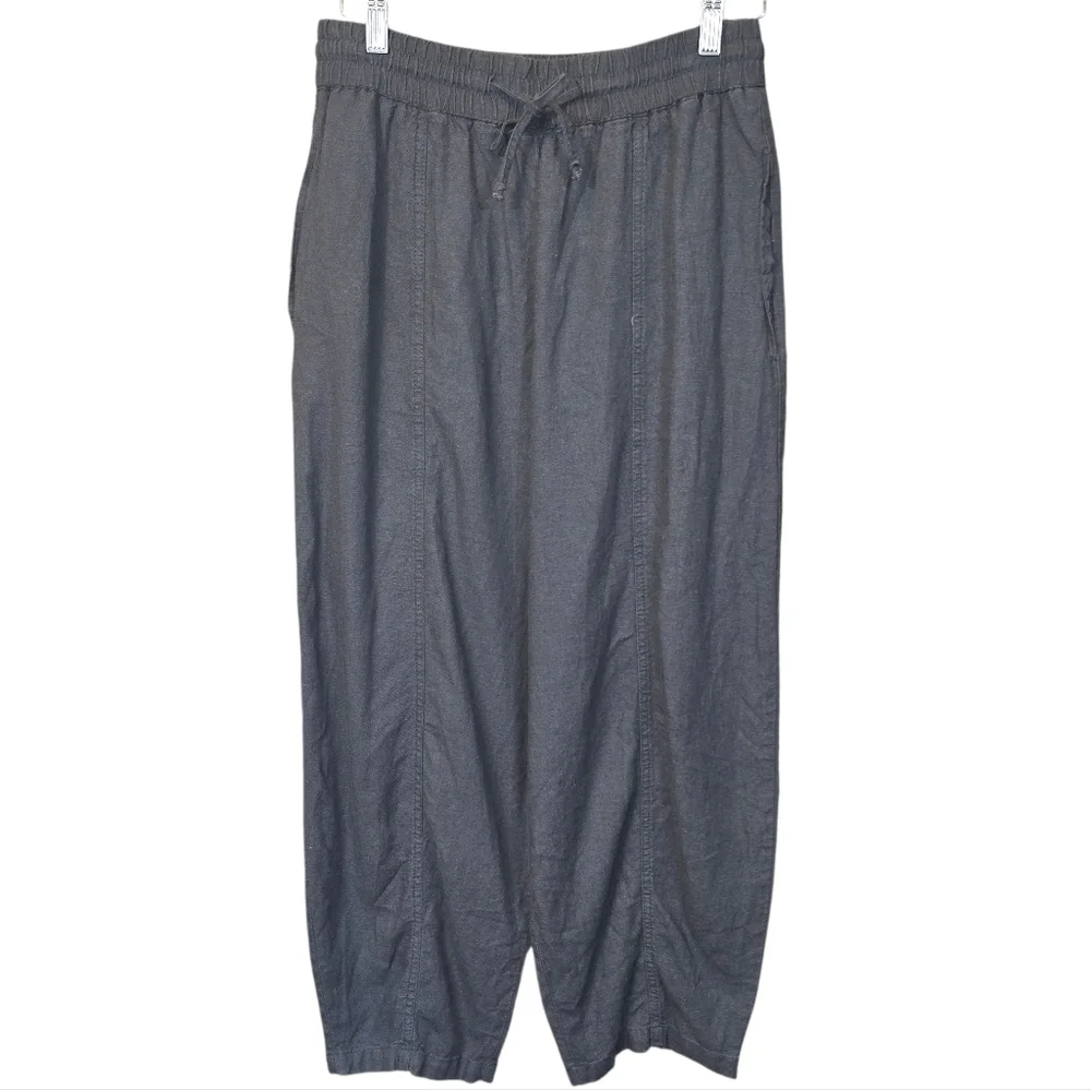 Zara Linen Blend Relaxed Tapered Leg Pull On Drawstring Pants Gray Size Small